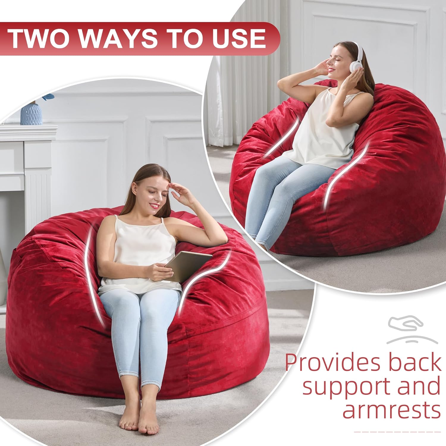 Hobestluk 4FT Bean Bag Chair Giant Bean Bag Chairs for Adults Large Bean Chairs with Removable
