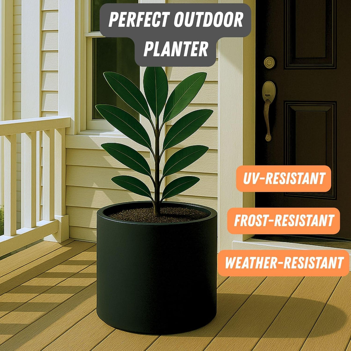 Fox & Fern 14.6 Inch Extra Large Planter — Premium Lightweight Fiberstone Matte Black Plant Pot