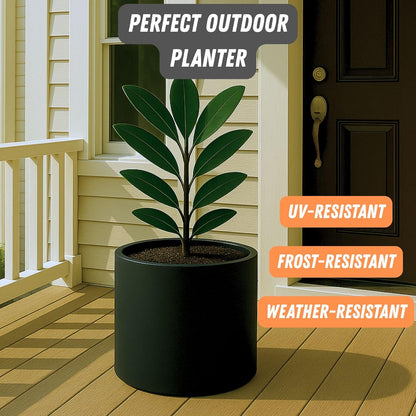 Fox & Fern 14.6 Inch Extra Large Planter — Premium Lightweight Fiberstone Matte Black Plant Pot