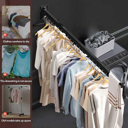 Wall Mounted Clothes Hanger, Aluminum Clothes Drying Rack, Space Saver, Retractable, Windproof