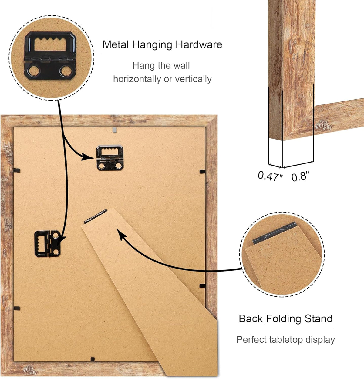 8x10 Picture Frame Set of 4, 8 x 10 Wood Photo Frames with Mat for 5x7, Natural Wooden Frame with