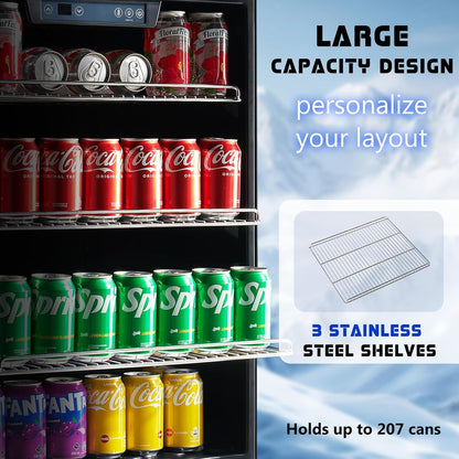 Albott Beverage Refrigerator-24 In fridge with Glass Door, Adjustable Shelves and LED Touch Panel