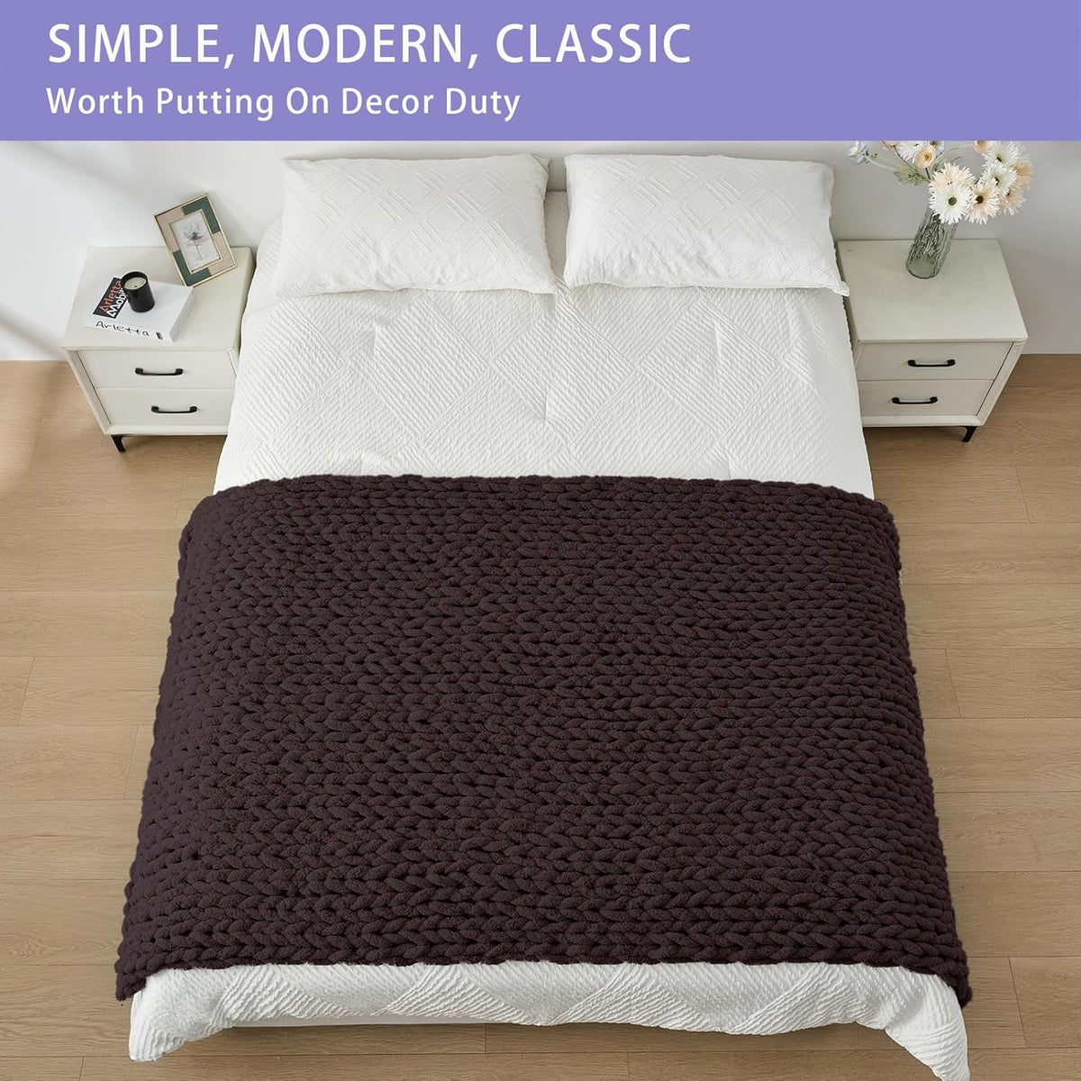 Bigacogo Chunky Knit Throw Blanket for Couch, 40x80 inches, 100% Hand Knitted with Thick Jumbo
