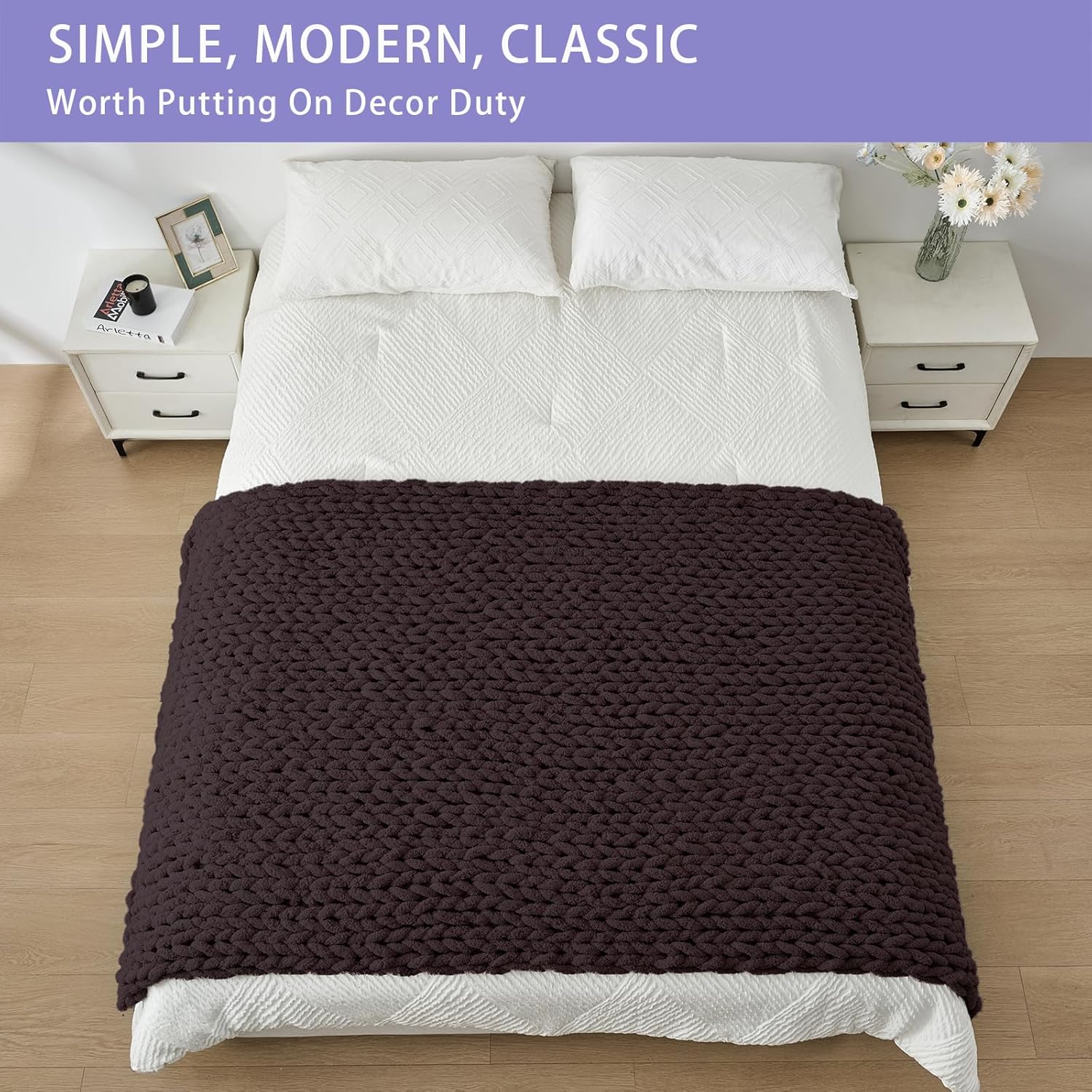 Bigacogo Chunky Knit Throw Blanket for Couch, 40x80 inches, 100% Hand Knitted with Thick Jumbo
