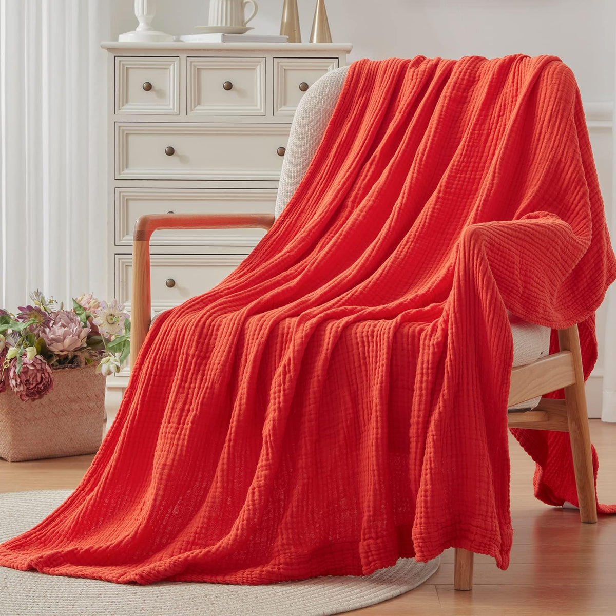 EMME Cotton Throw Blanket - 100% Muslin Soft, Breathable Gauze - All Season, Lightweight