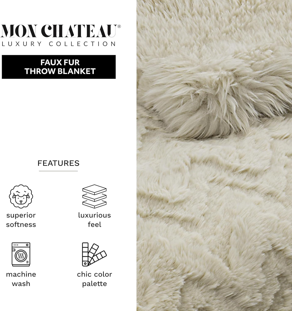 Mon Chateau Premium Reversible Queen Size Luxury Faux Fur Throw for Couch, Sofa, or Queen Size Bed