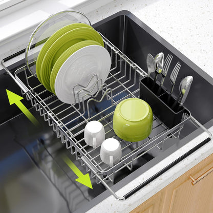 Dish Drying Rack in Sink, Expandable Stainless Steel Dish Drainer for Kitchen Sink, Dish Strainer