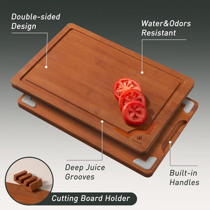 3 Packs Bamboo Cutting Board Set with Non Slip Feet Holder and Over Sink Nice Solid Thick Wood