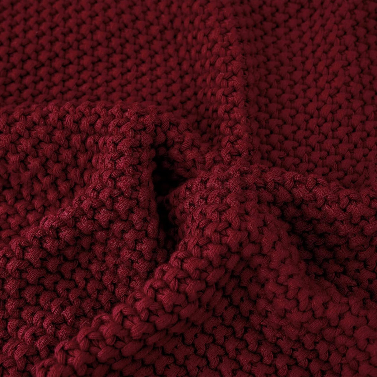Longhui bedding Chunky Cable Knit Throw Blanket Lightweight Burgundy 100% Organic Cotton Blanket