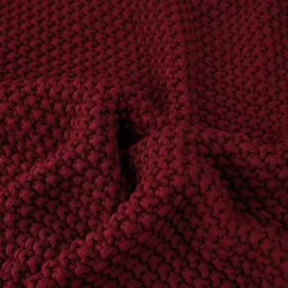 Longhui bedding Chunky Cable Knit Throw Blanket Lightweight Burgundy 100% Organic Cotton Blanket