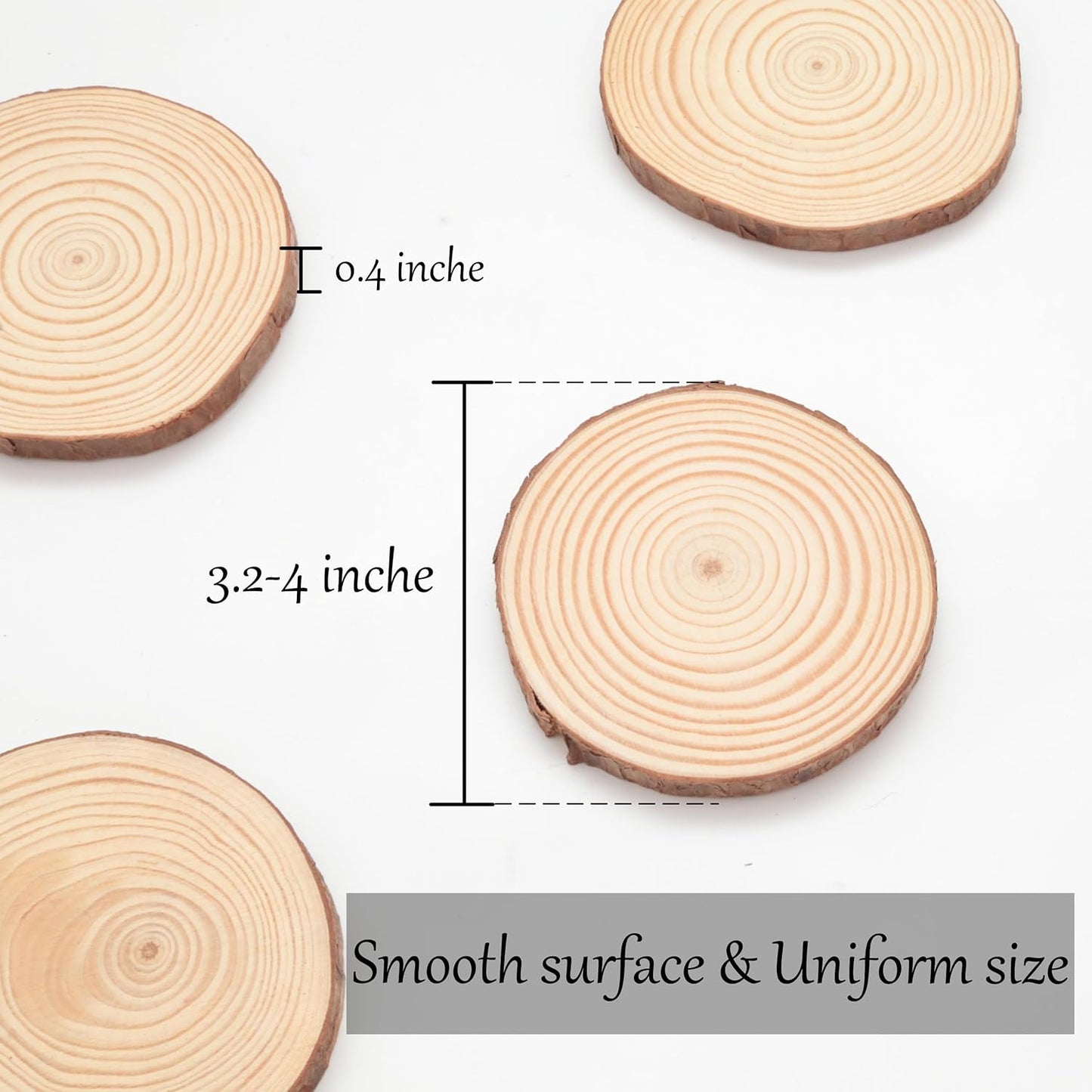 Unfinished Natural Wood Slices - 3.2-4 Inch Wood Circles (50 pcs) for Crafts, DIY Christmas