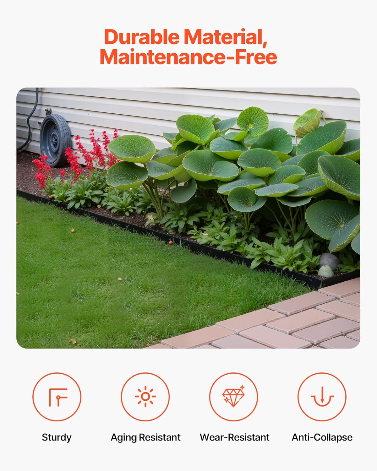 VEVOR Landscape Edging Border, 10Pcs 6 ft x 1.6 in Plastic Garden Edging with 60 Spikes