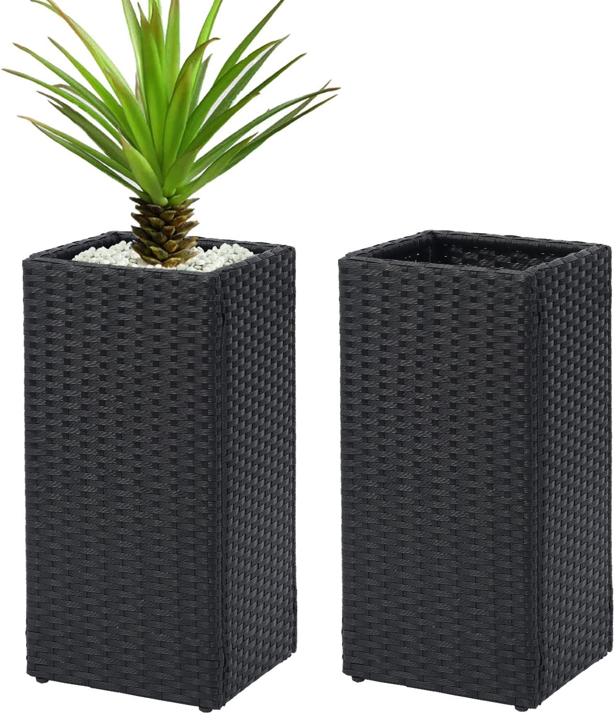 LEWIS&WAYNE Set of 2 Tall Planters for Outdoor Plants Handmade 24'' Wicker Tall Square Planter Box