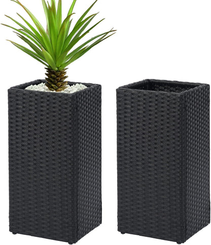 LEWIS&WAYNE Set of 2 Tall Planters for Outdoor Plants Handmade 24'' Wicker Tall Square Planter Box