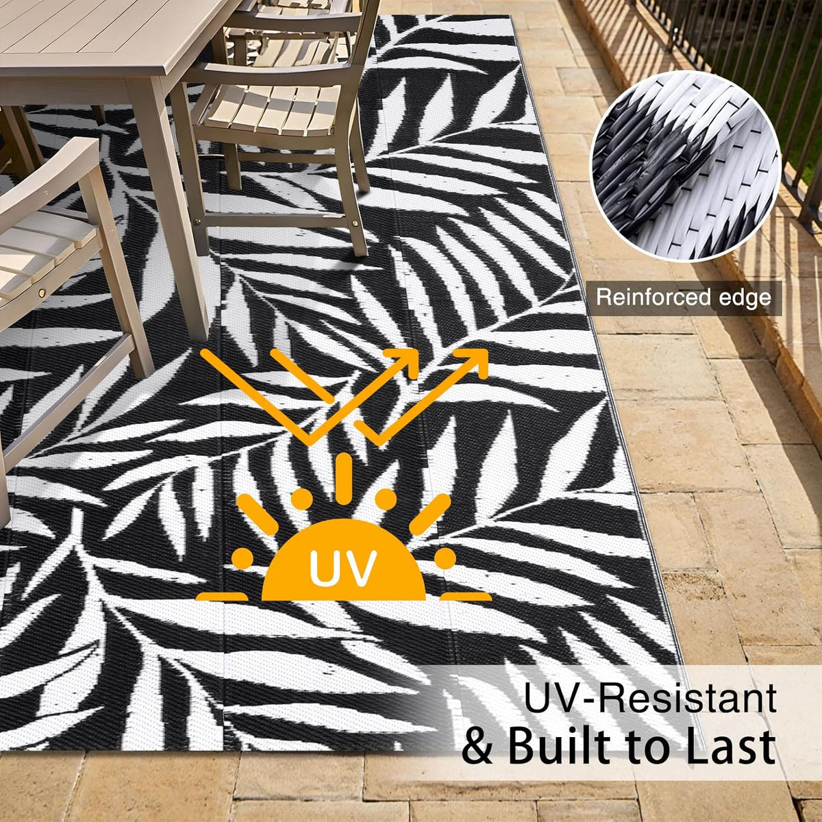 OLANLY Waterproof Outdoor Rug 5x8 ft, Reversible Outdoor Plastic Straw Rug with Leaf Pattern, RV