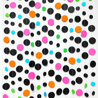 Black and Colorful Circle Dots Hanging Paper Streamer Black Multi-Color Polka Dot Banner for