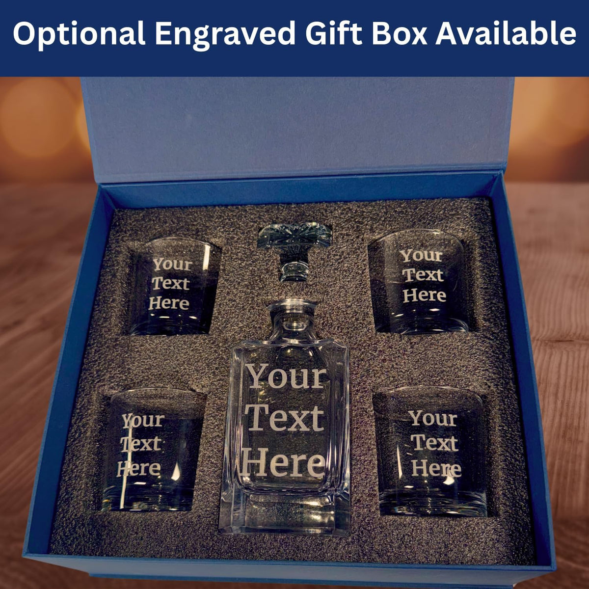 Gifts Inscribed Personalized Whiskey Decanter Set - Engraved Whiskey Decanter Bottle & Set of 4