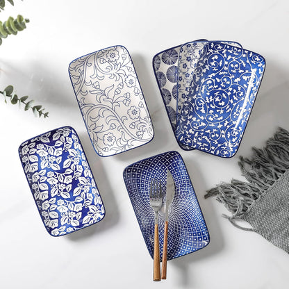 Selamica Ceramic Rectangular Salad Plates Set, Dinner Plate 9.4 Inch Dessert Plates for Party
