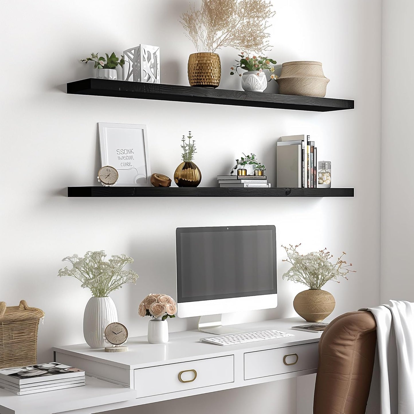 Wood Floating Shelves for Wall Decor, Rustic Wall Shelves for Bedroom Bathroom Kitchen Living Room
