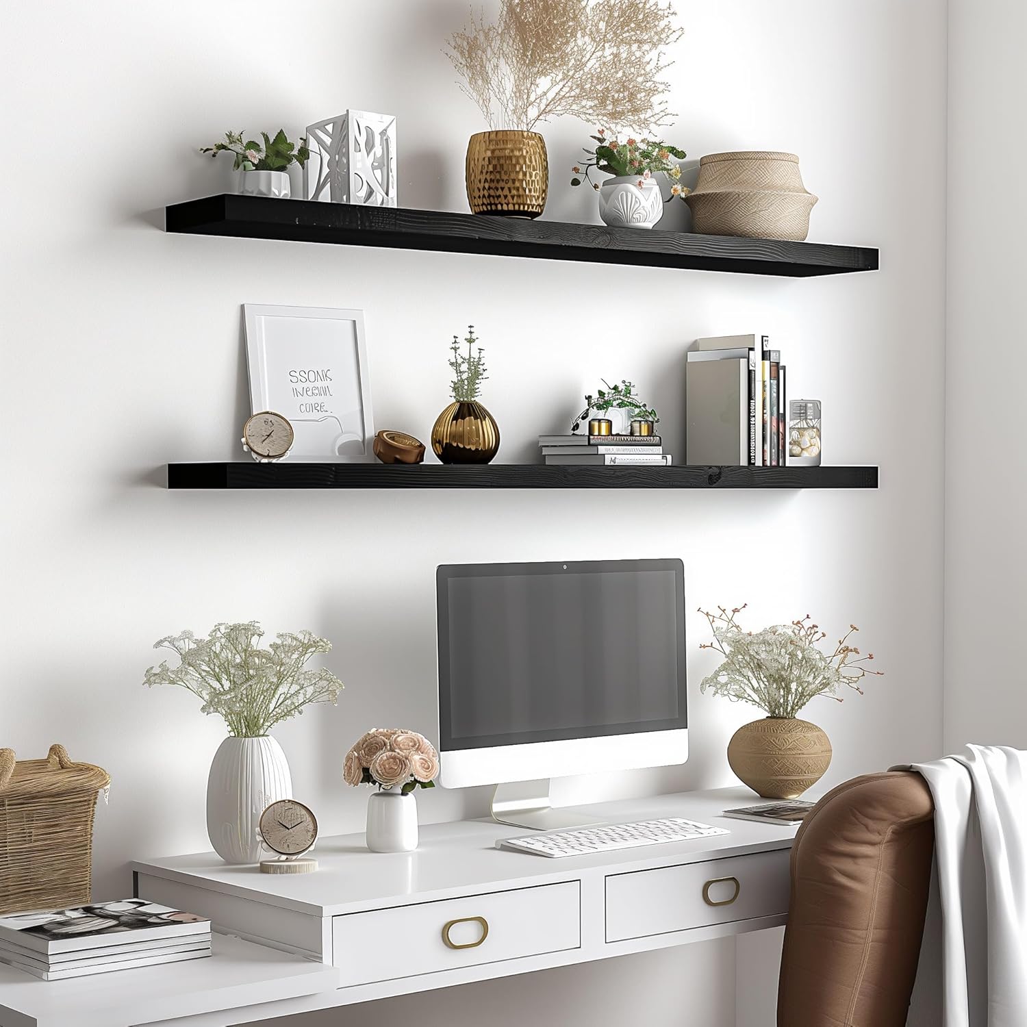 Wood Floating Shelves for Wall Decor, Rustic Wall Shelves for Bedroom Bathroom Kitchen Living Room