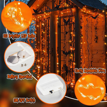TingMiao Halloween Orange Fairy Lights Battery Operate,7.2ft 20 LEDs String Lights Silver Copper