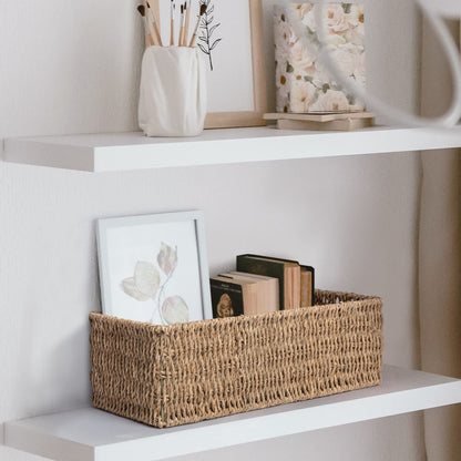 JS HANGER Toilet Basket Tank Topper， Seagrass Storage Baskets, Rectangular Wicker Baskets for