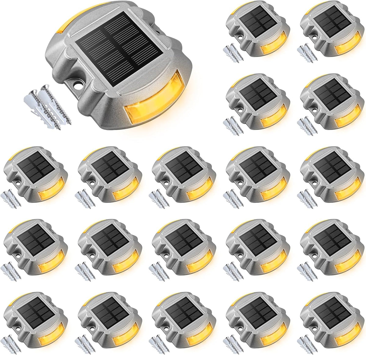 VOLISUN Solar Deck Lights - 20-Pack Led IP67 Waterproof Outdoor Warning Step Lights for Driveway