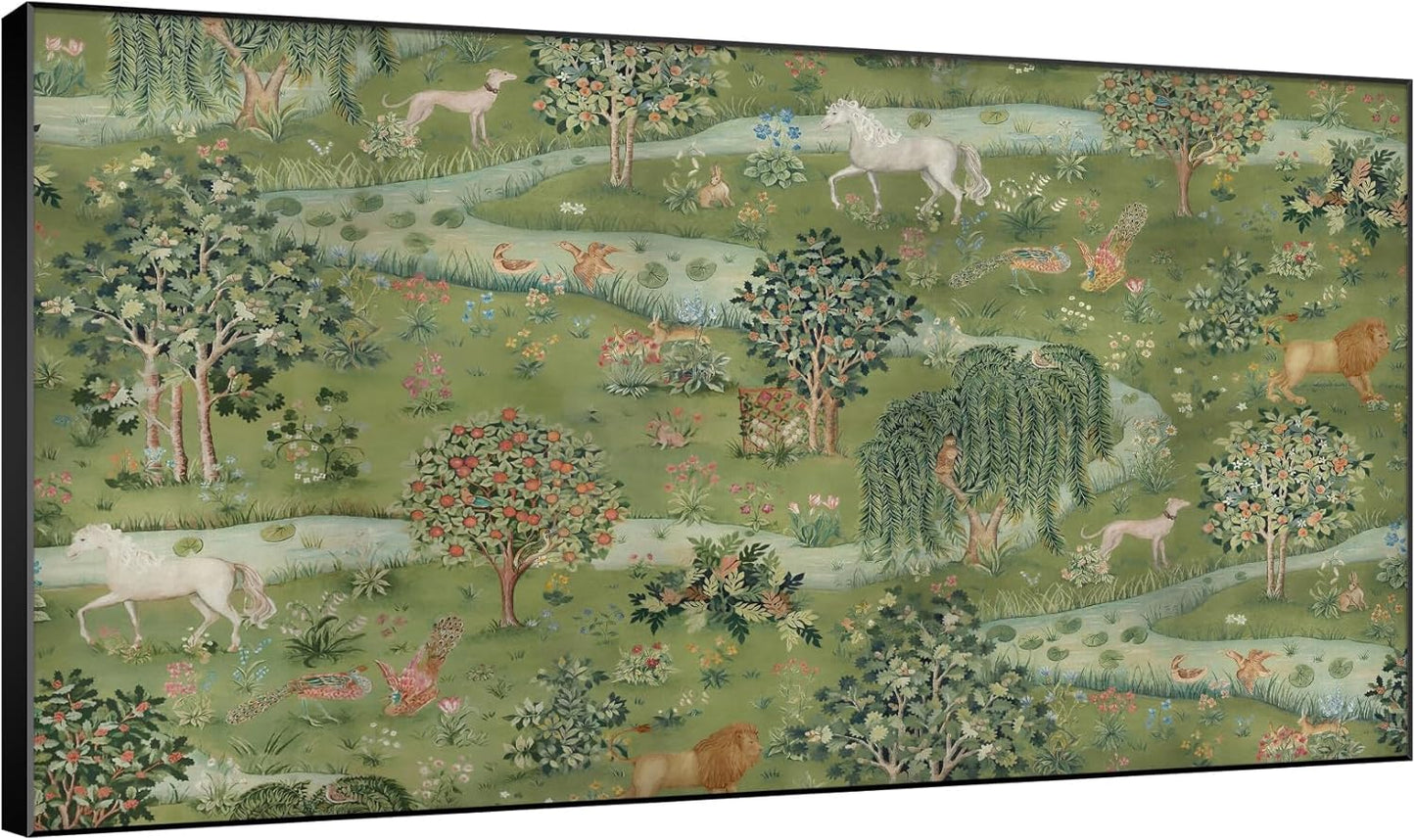 SIGNWIN 30"x60" Extra Large Framed Wall Art Medieval Fantasy Forest with Woodland Animals