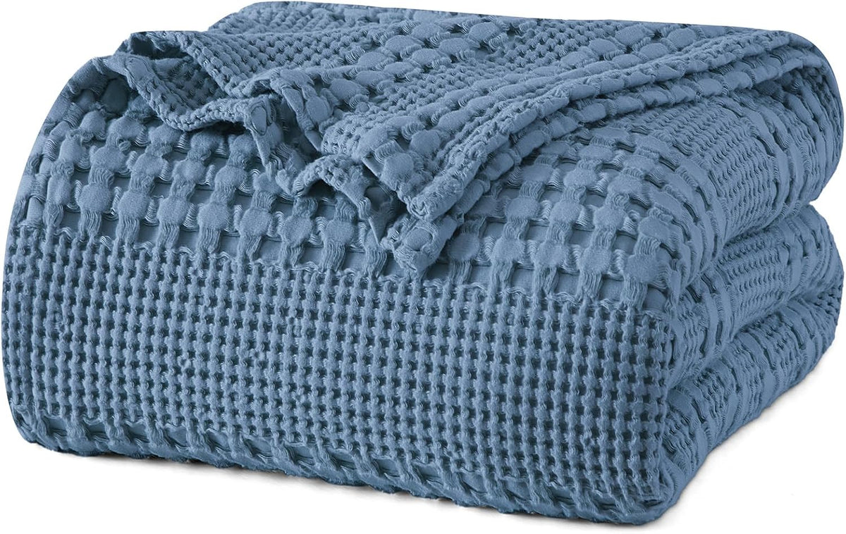 PHF 100% Cotton Waffle Weave Blanket King Size, Soft Lightweight Breathable Cozy Summer Blankets