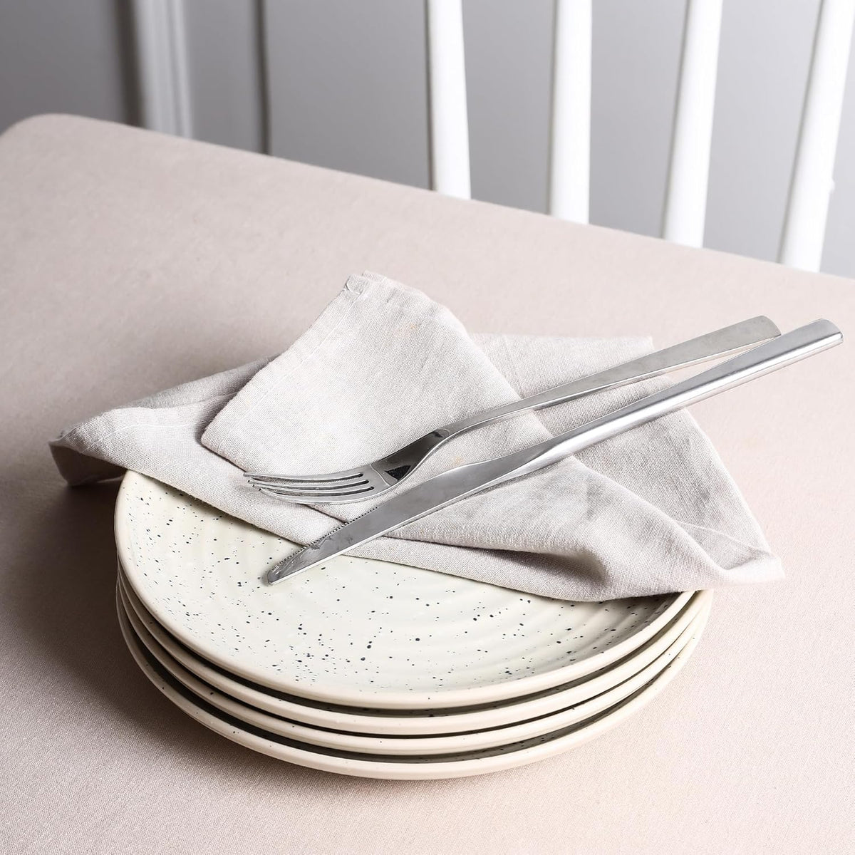 Stone Lain Dua 4-Piece Dinner Plate Set Stoneware, White