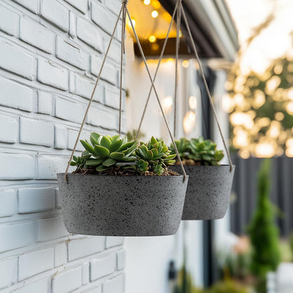 La Jolie Maison Large Hanging Planters - 12 Inch Outdoor Flower Pots, Rock Gray Hanging Garden