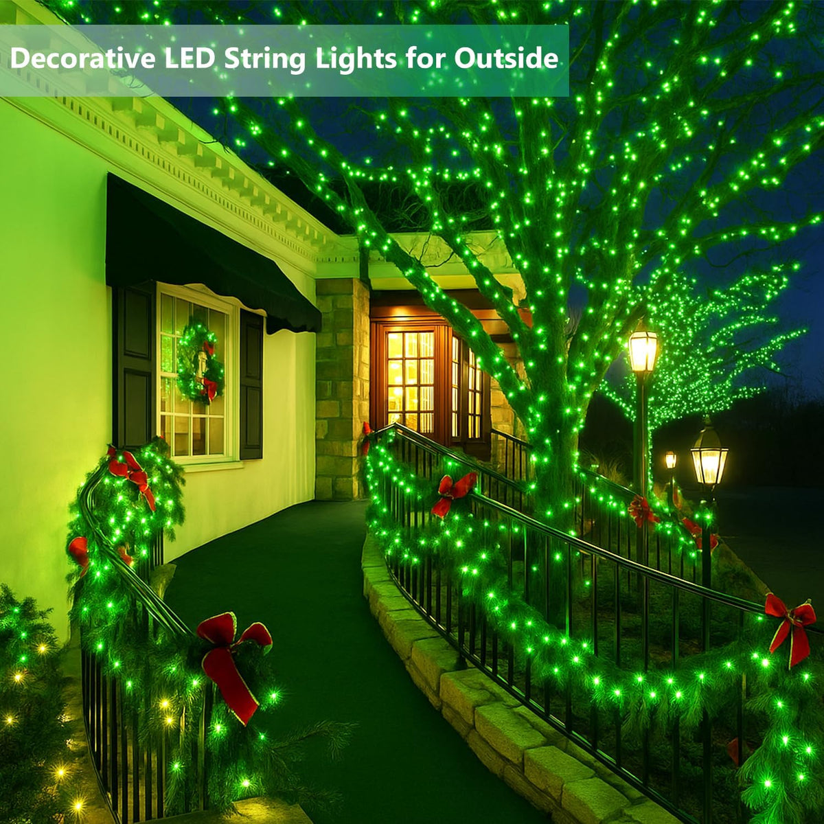 St. Patrick's Day Green Solar String Lights Outdoor, 2-Pack 72FT 400 LED Solar Fairy Lights, Copper