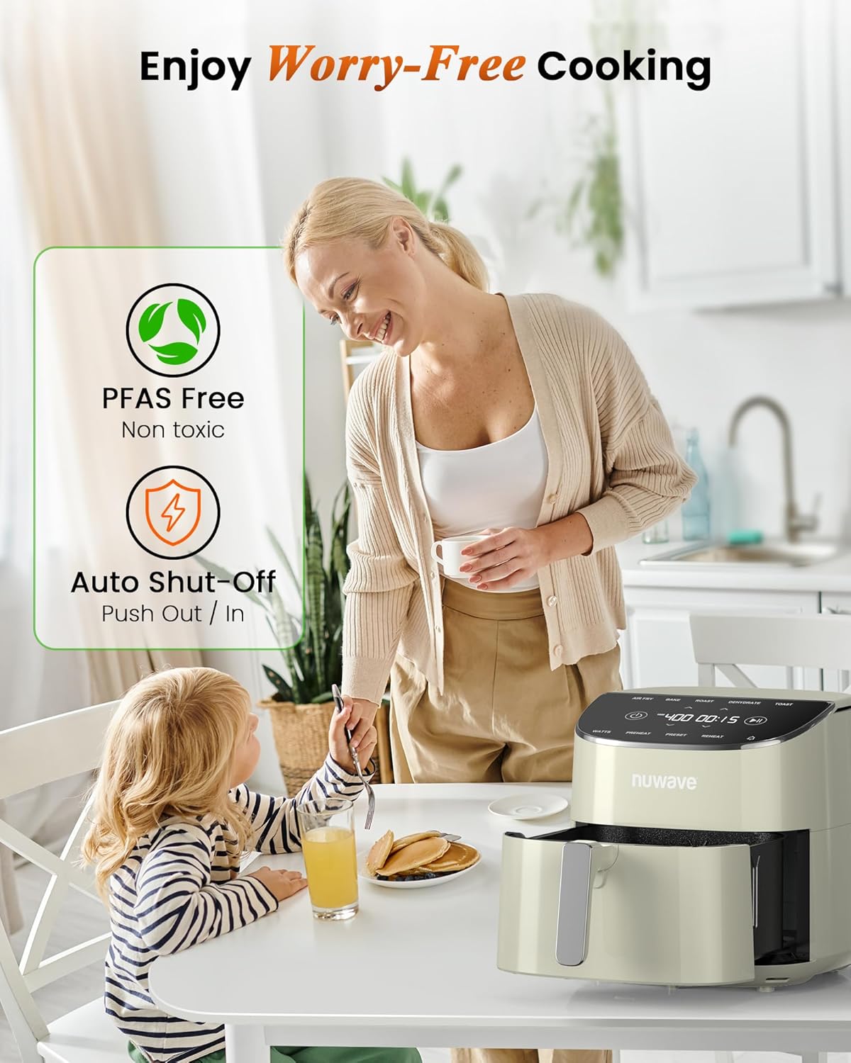 Nuwave Brio Plus Air Fryer 8 Qt, New & Improved, PFAS-FREE, 7 Digital One-Touch Cook Functions that