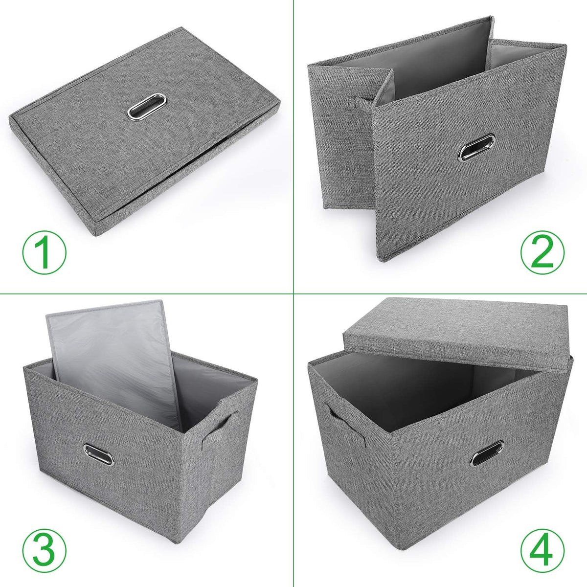 Large Linen Fabric Foldable Storage Bins with Removable Lid and Handles, Washable Storage Box