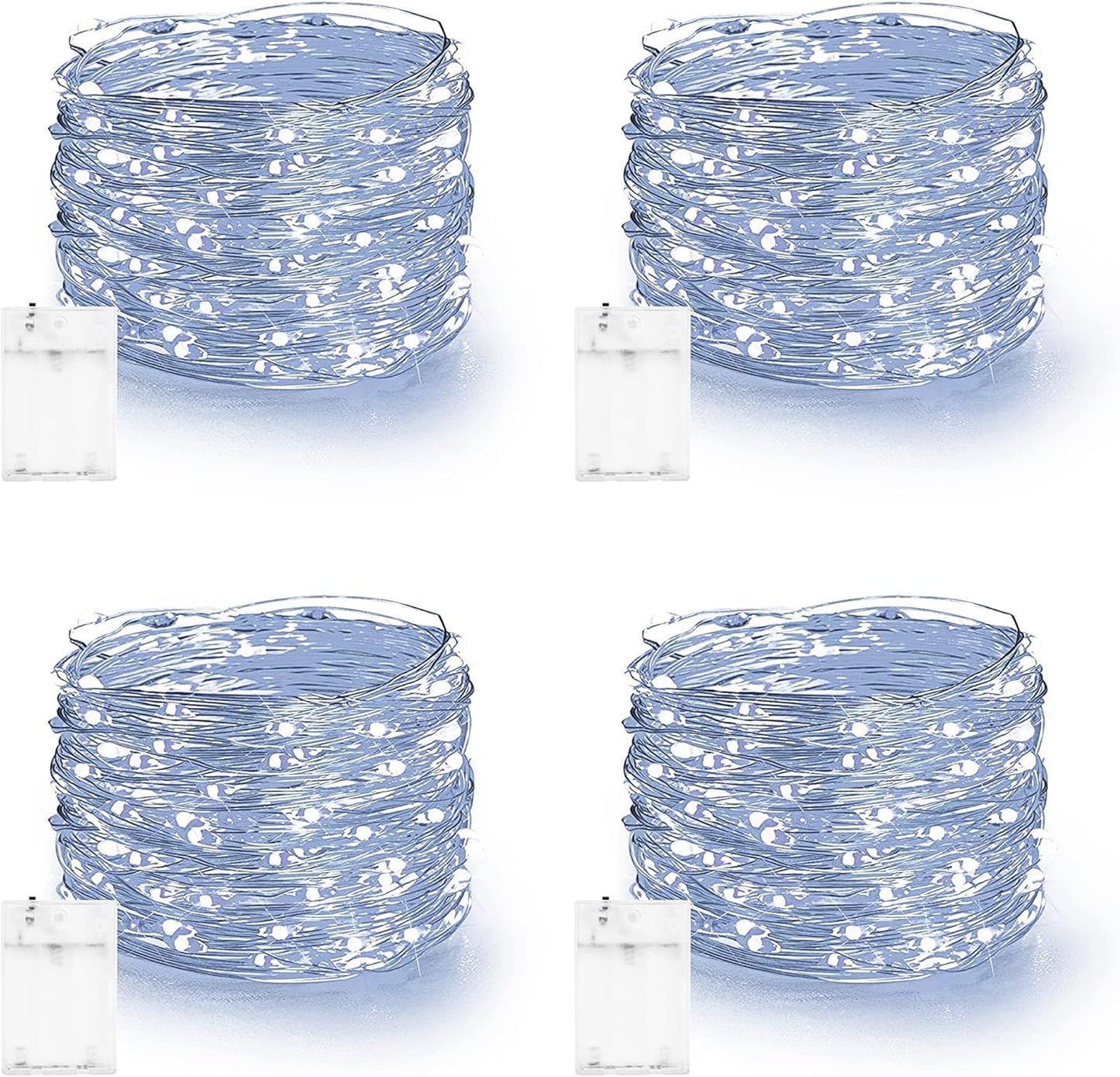 Dazzle Bright Fairy Lights Battery Operated, 4 Pack Total 80FT 240LED Silver Wire Waterproof