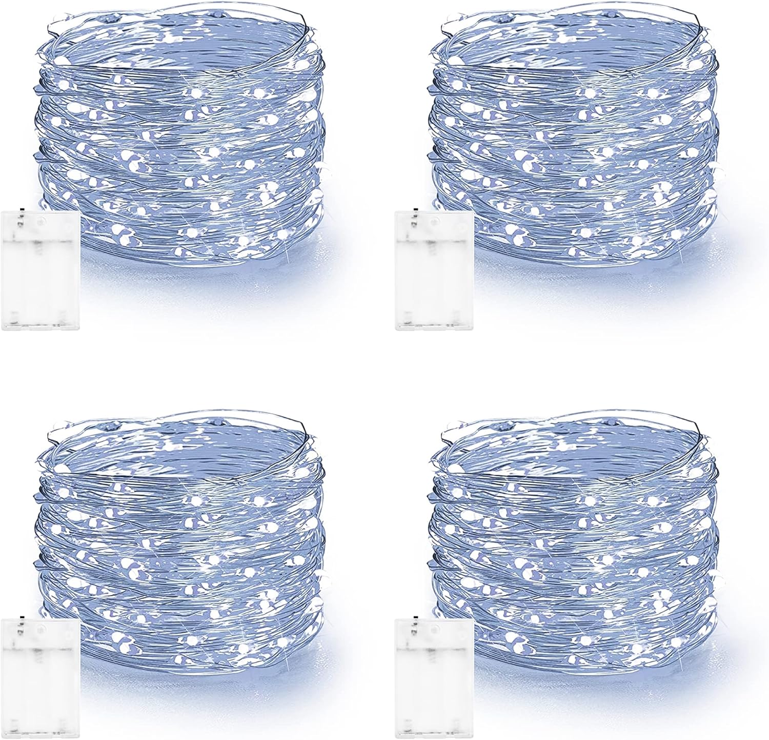 Dazzle Bright Fairy Lights Battery Operated, 4 Pack Total 80FT 240LED Silver Wire Waterproof