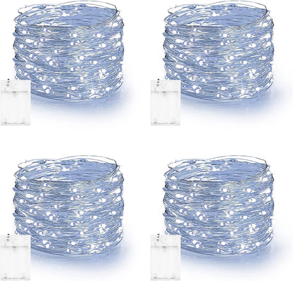 Dazzle Bright Fairy Lights Battery Operated, 4 Pack Total 80FT 240LED Silver Wire Waterproof