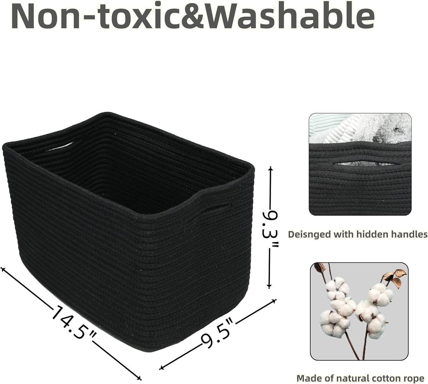 Cotton Rope storage Basket Bins 14.5X9.5X9.3“ Woven Basket for Organizing Shelves Rectangle