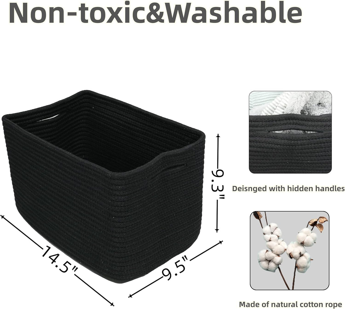 Cotton Rope storage Basket Bins 14.5X9.5X9.3“ Woven Basket for Organizing Shelves Rectangle