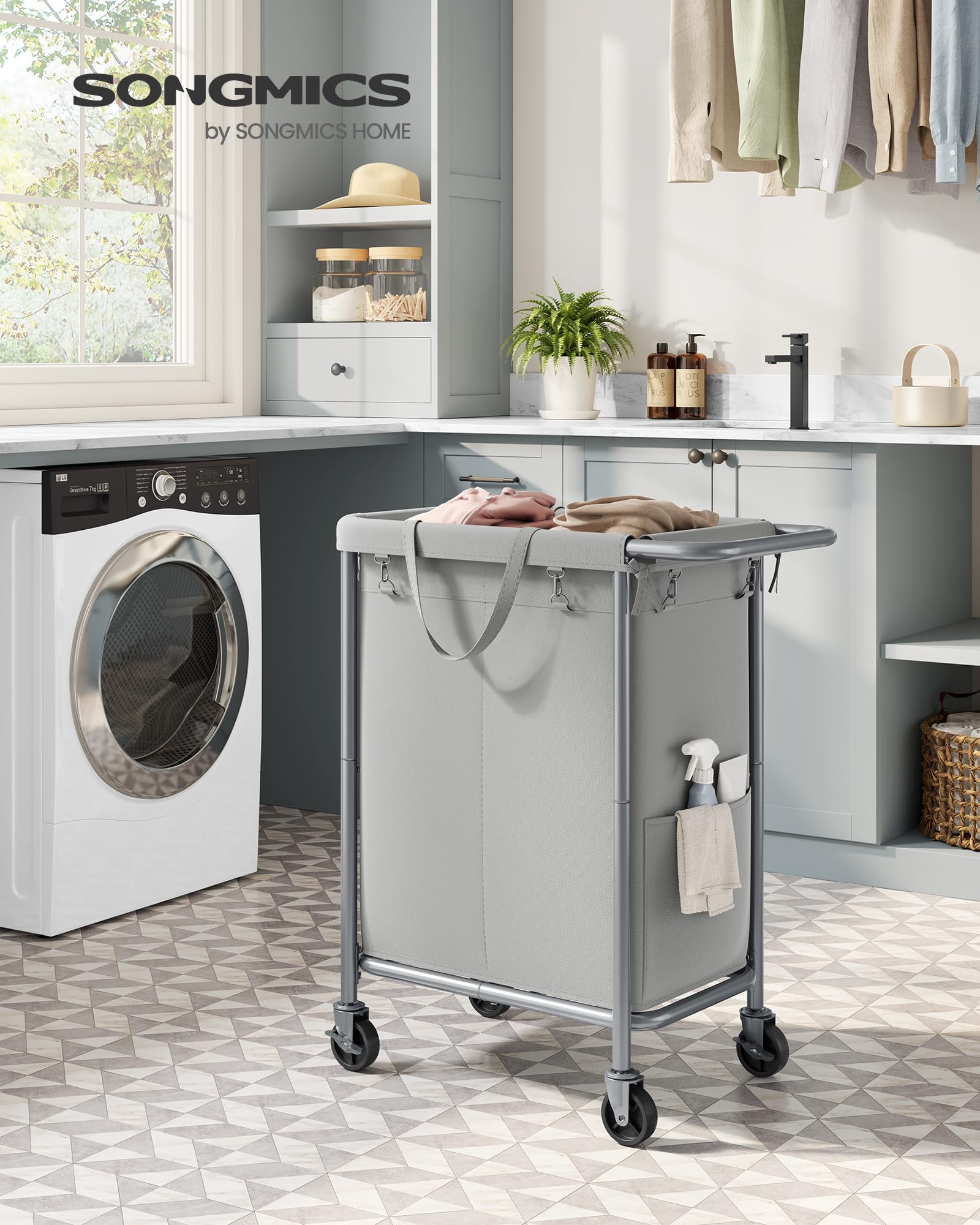 SONGMICS Laundry Basket with Wheels, 2-Section Rolling Laundry Hamper, 37 Gallons (140 L)