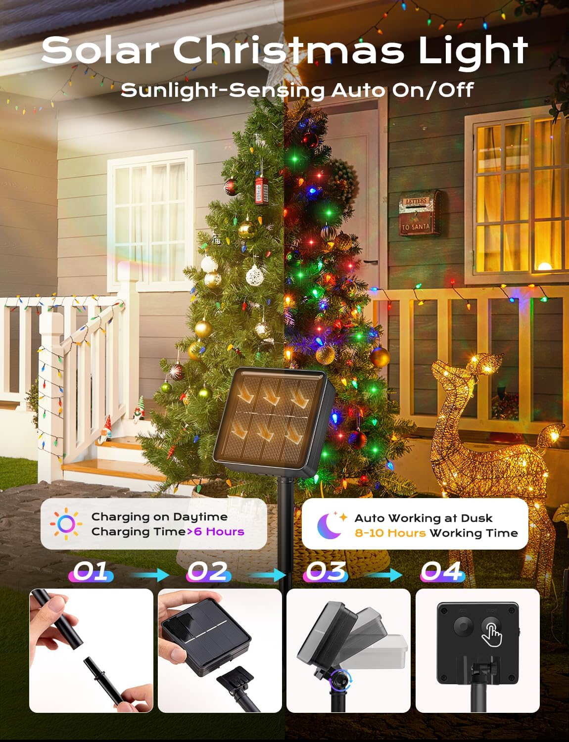 Brightown LED C6 Solar String Lights Outdoor Waterproof Fairy Lights, 22.64ft 50 LEDs Multicolor