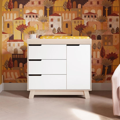Babyletto Hudson 3-Drawer Changer Dresser with Removable Changing Tray in Washed Natural and White