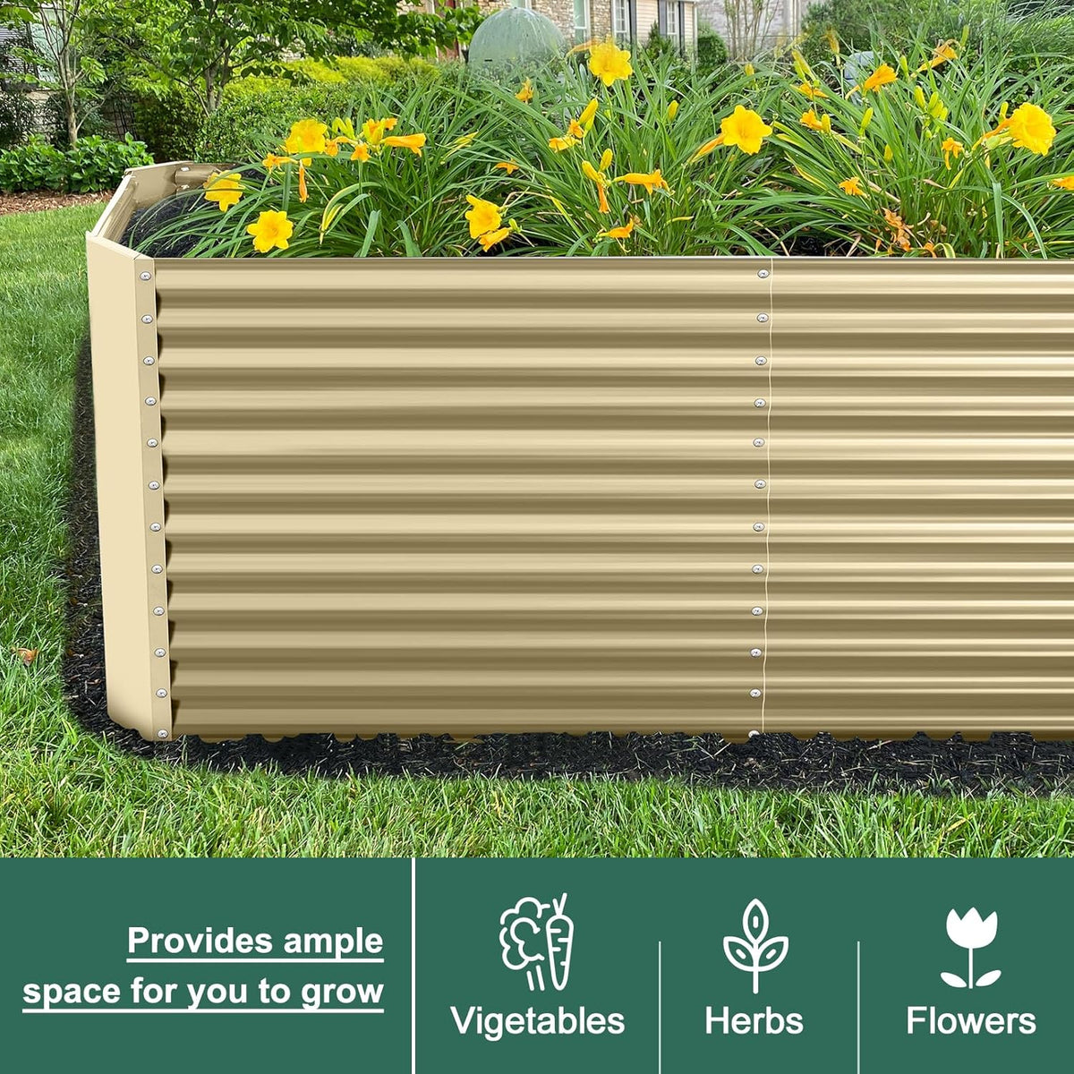 Land Guard 6x3x3ft Rectangular Galvanized Raised Garden Beds, Large-Capacity Metal Planter Box