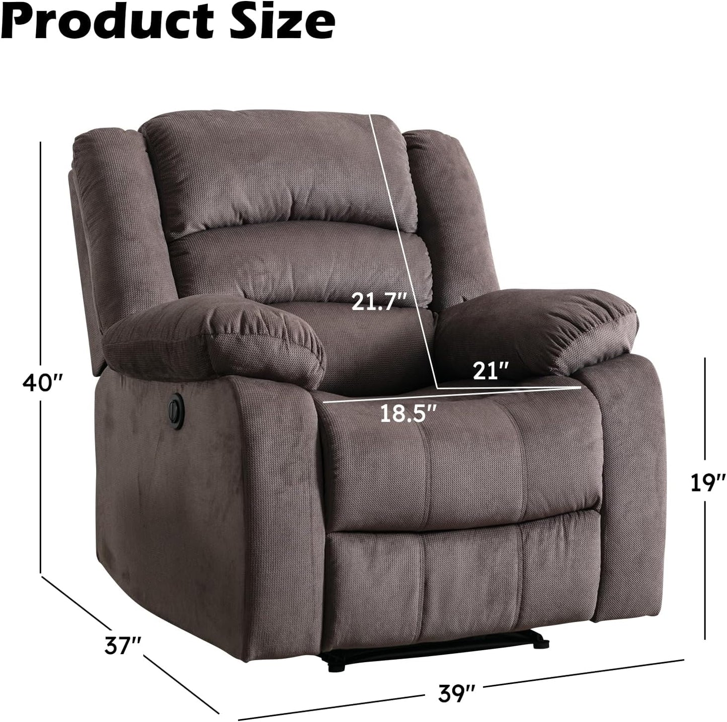 EBELLO Classic Power Recliner Chair, Oversized Electric Reclining Chair with Overstuffed Cushion