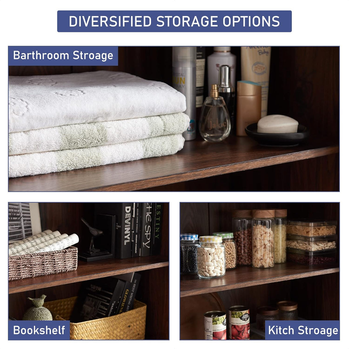 72" Tall Wood Storage Cabinet, Farmhouse Kitchen Pantry Cabinet with Adjustable Shelves & Drawer &