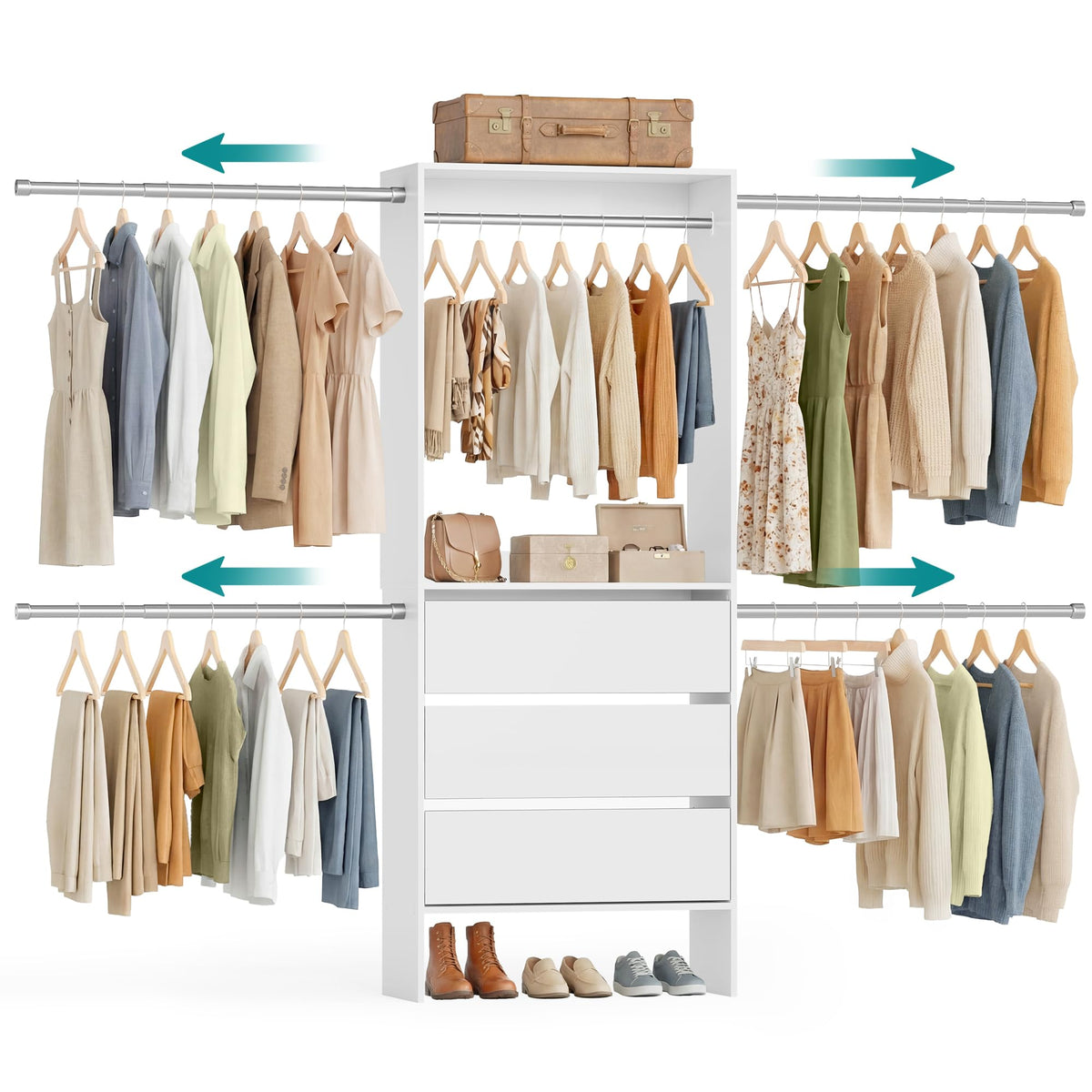 SONGMICS closet system, customizable walk-in closet organizer system with adjustable hanging rods