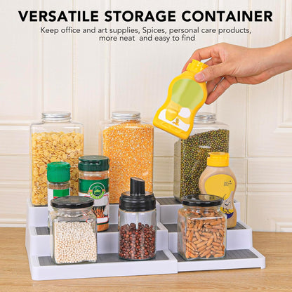 3-Tier Expandable Spice Rack, Plastic Spice Rack Organizer for Cabinet, Adjustable Length, Non-Skid