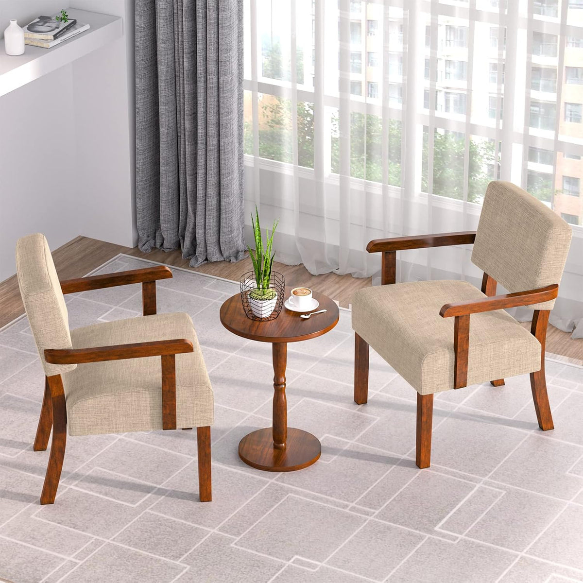 Accent Chair Set of 2 with Table, Living Room Chairs with Soft Seat and Armrests for Living Room
