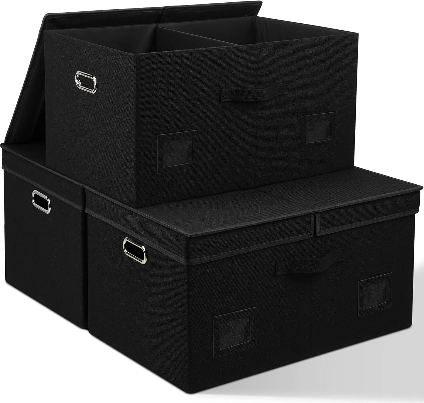 75 Quarts Extra Large Decorative Storage Bins with Lids, 3 Packs Black Collapsible Storage Bins