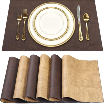 SUEH DESIGN Leather Placemats Set of 6 Reversible Table Mats Heat Resistant Waterproof No-Slip